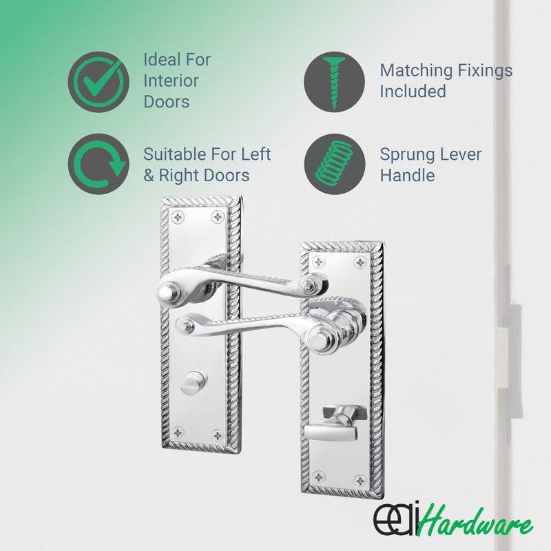 EAI Polished Chrome Georgian Scroll Bathroom Door Handles - 1