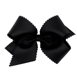 Wee Ones Wee Ones Girls' Classic Grosgrain Hair Bow with Scalloped Edges and Plain Wrap Center on a WeeStay Hair Clip, Medium, Black