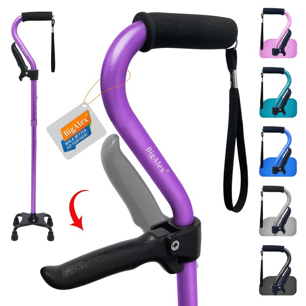 BigAlex Walking Cane, Adjustable Quad Cane with 4-Pronged Base for