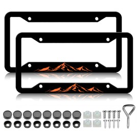 Mountain License Plate Frames - 2 Pack Orange Mountains Raised License Plates Holder Covers, Aluminum Metal Rust-Proof Waterproof Car Tag Frame with Screws Fasteners Caps