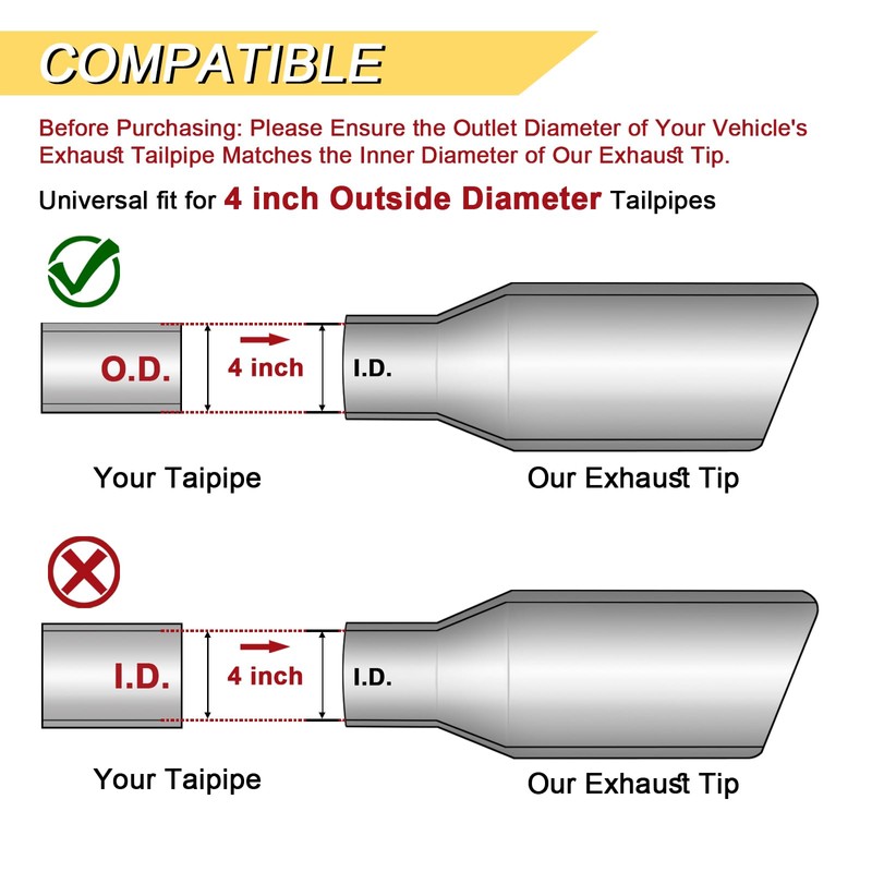 Vurkcy 4 inch Inlet Exhaust Tip, 5" Outlet 12" Overall