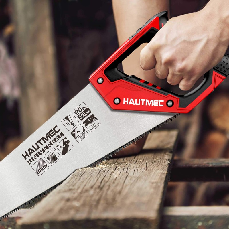 HAUTMEC 20" Universal Hand Saw, 8 TPI Triple-Ground Teeth, Low-Friction