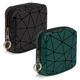 Playexen 2 PCS Mini Makeup Bag for Purse, 4.5" Small Cosmetic Bag Set for Women Girls, Small Travel Makeup Pouch for Purse (Black+Green)