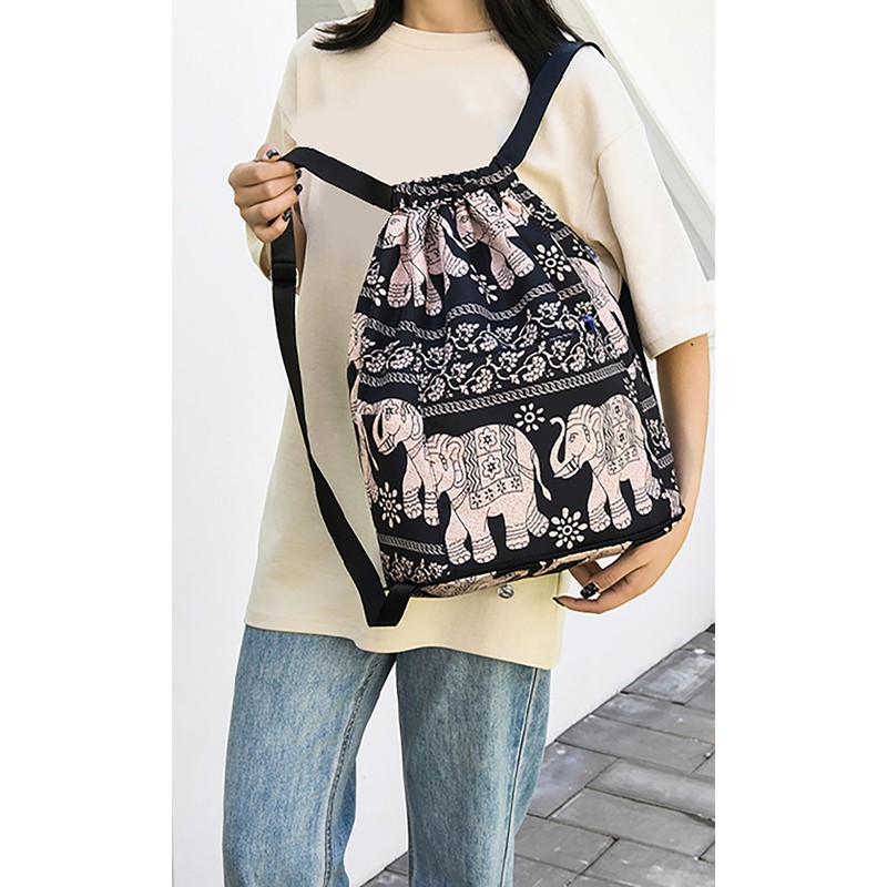GFM Womens Elephant Design Foldable Nylon Fabric Backpack - Waterproof