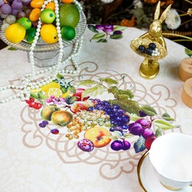 SUTAVIA - Mantel redondo floral con bordado de encaje impermeable, tela burdeos, mantel de granja para el hogar, cocina, comedor, día festivo, fiestas al aire última intervensión (amarillo, 60