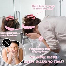 Wecoe Pink Spa Headband and Wristband Set for Face Washing, Makeup Application, Skincare Routine, 3-Piece Hair Accessories Kit with Hair Clip