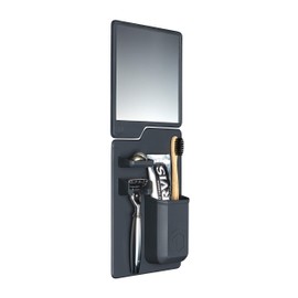 Tooletries - The Harvey & Oliver Set - Toothbrush & Razor Holder and Fog Resistant Mirror - Silicone Shower & Bathroom Accessory - Features Silicone-Grip Technology, Removable & Reusable - Charcoal