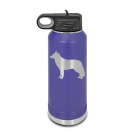 Siberian Husky Laser Engraved Water Bottle Customizable Polar Camel Stainless Steel with Straw - Dog Canine pet Purple 32 oz