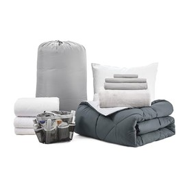 College Freshman Dorm Pack Plus - Twin XL Bedding Bundle - Faded Black/Glacier Gray Color Set