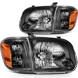 LSAILON Headlight Assembly Replacement Fit For Toyota Sequoia 2005-2007 For Toyota Tundra 2005-2006 Black Housing Amber Reflector Clear Lens Driver and Passenger Side 811500C030 TO2503158