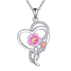 AXOMY Cherry Blossom Necklace 925 Sterling Silver Flower Jewelry Mother's Day Gift for Women Mom