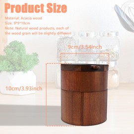 PHWRECZ 2 Layers Acacia Wood Salt and Pepper Bowl Salt and Pepper Storage Box Salt Container Salt Keeper with Built in Spoon and Magnetic Swivel Lid Dustproof Salt Holder for Kitchen Serving (Wood A)