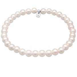 Kuzzoi Buddha Men's Stretch Bracelet Made of Shell Pearls Pearl Bracelet for Men with Element Made of 925 Sterling Silver Length 19 cm, Sterling Silver Nylon, Pearl