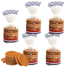 Le Chic Patissier 50 Caramel & Vanilla Stroopwafels Soft Toasted Pack of 5 (11.11oz each) Original Dutch Caramel Waffle Recipe non-GMO perfect snack biscuit