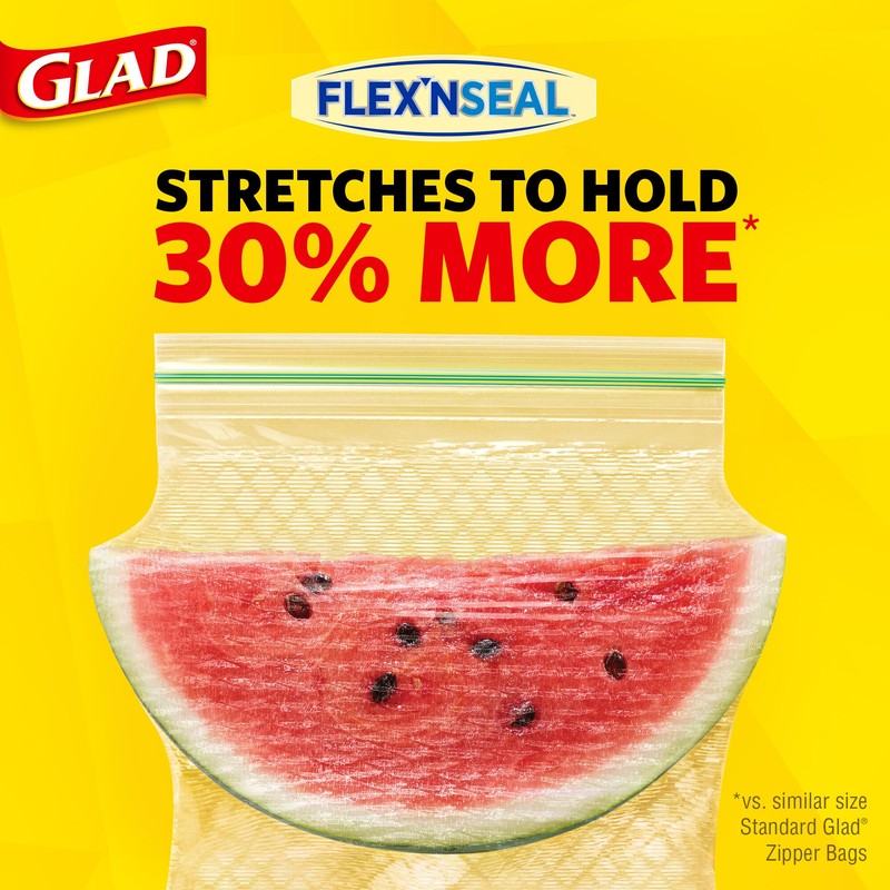 Glad Flex'N Seal Zipper Food Storage Sandwich Bags, Resealable Snack