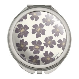 Gray Flowers Compact Travel Purse Handbag Makeup Mirror
