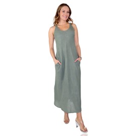 Dare2bStylish Womens Bias Cut Natural Linen Long Maxi Sleeveless Dress (as1, Alpha, s, m, Regular, Regular, Olive)