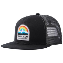 BASSDASH Flat Brim Trucker Cap Adjustable Snapback Hat Mesh Back for Men Women, Rainbow Trout, One Size