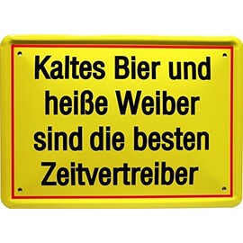 Tin Sign 15 x 21 cm "Kaltes Bier und heiße Weiber..." Cat Saying MJ 179