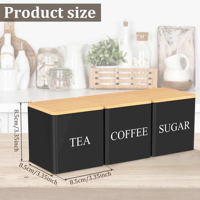 3Pcs Tea Sugar Coffee Canister Set with Bamboo Lids Large
