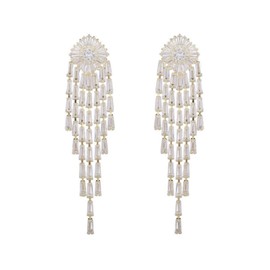Gold Plated Long Earrings AAAAA Australia Crystal Wedding Bridal Bridesmaid Clear Cubic Zirconia Chandelier Tassel Stud Drop Dangle Earrings for Women (Gold Plated)