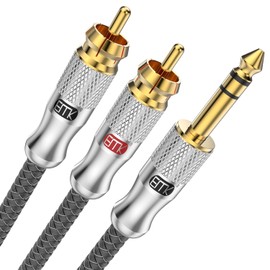 EMK 1/4 to RCA Cable, 1/4" TRS Male to 2 RCA Male Audio Cable, 6.35mm Stereo Female to Dual RCA Plug Cable, Y Splitter Cable (1.2M, Silver)