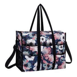 HUA ANGEL Large Waterproof Bath Bag XXL for Men and Women - Small Travel Bag with Many Pockets - Beach Bag Family with Zip for Weekender Shopper, Retro flowers