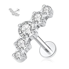 hengkaixuan 16G G23 Titanium Flatback Labret Studs, Internal Thread Lip Studs, Tragus Piercing, Monroe, Medusa Lip Piercing, Silver Lobe Cartilage Conch Earring Jewellery, 6 / 8 / 10 mm, Metal