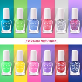 ETYJO Kids Nail Polish - 12 Colors Rainbow Nail Polishs, Non-Toxic Water-Based Peel Off Nail Polish Set, Gift Kit Set for Kids Girls, Ages 3+