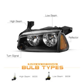 JSBOYAT 4Pcs Headlight Assembly Compatible with 06-10 Dodge Charger Black Headlamp and Clear Corner Signal Lights Driver and Passenger Side (Bulbs Included)