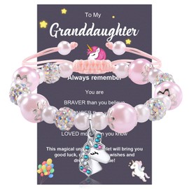 VGWON Unicorn Birthday Gifts for Girls 5 6 7 8 9 10 11 12 Year Old Girl Bracelets to My Granddaughter Teen Girls Gift for Christmas Beads Bracelet 13th 14th 15th 16th 17th 18th Birthday Present Pink