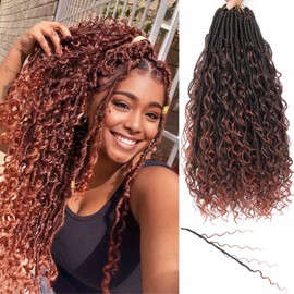 Goddess Locs Crochet Hair 7 Packs Bohemian Faux Locs Pre-Looped Braids, Boho Goddess Soft Locs Crochet Hair with Curly Ends Hair Extensions for Women (T350, 18 Inch)
