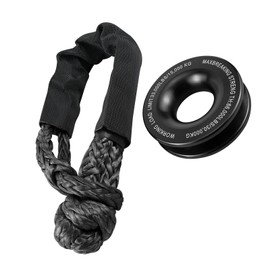 Bevinsee Heavy Duty Synthetic Soft Shackle Recovery Ring Kit, 1pc 66,000lbs Winch Snatch Recovery Ring + 1pc 33,000lbs Shackles Rope for ATV SUV UTV SXS, 4x4 Truck Tackle Winch Rope System Black