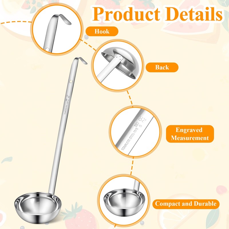 6 Pcs Stainless Steel Ladle Soup Handle Ladle with Long