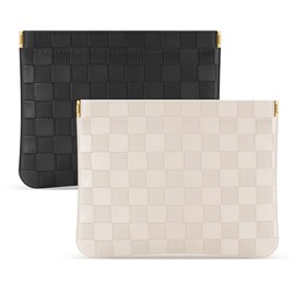 Sightor 2 piezas bolsa cosmética de bolsillo para cartera, bolsa de maquillaje a cuadros portátil de cuero cosmética para mujeres, monedero organizado