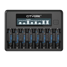 CITYORK Rechargeable AAA Batteries with Charger, 8 Pack AAA 1100mAh Ni-MH Low Self-Discharge Batteries with 8 Bay AA AAA Smart LCD Display Battery Charger with Discharge Function