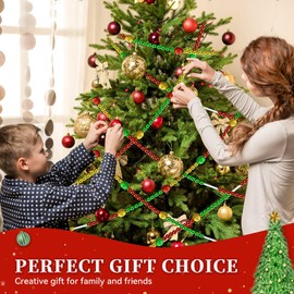 10 Feet Christmas Tree Beads Garland Christmas Tree Metallic Beads Garland Red Green Gold Xmas Tree Bead for Holiday Décor and Christmas Party Decoration (Colorful)