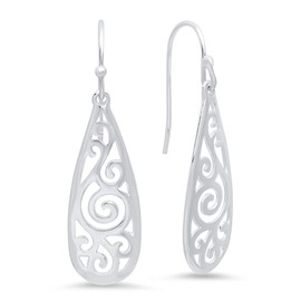 MAX + STONE 925 Filigree Sterling Silver Teardrop Dangle Anti-tarnishing Statement Earrings for Women