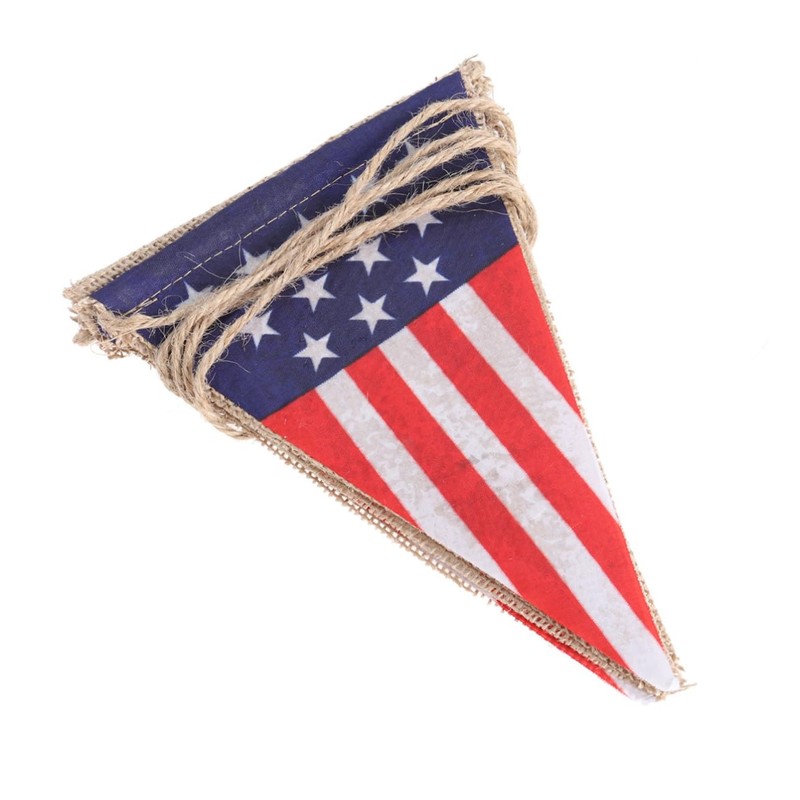 Ciieeo 2pcs 4th of July American Flag Pattern Burlap Banner