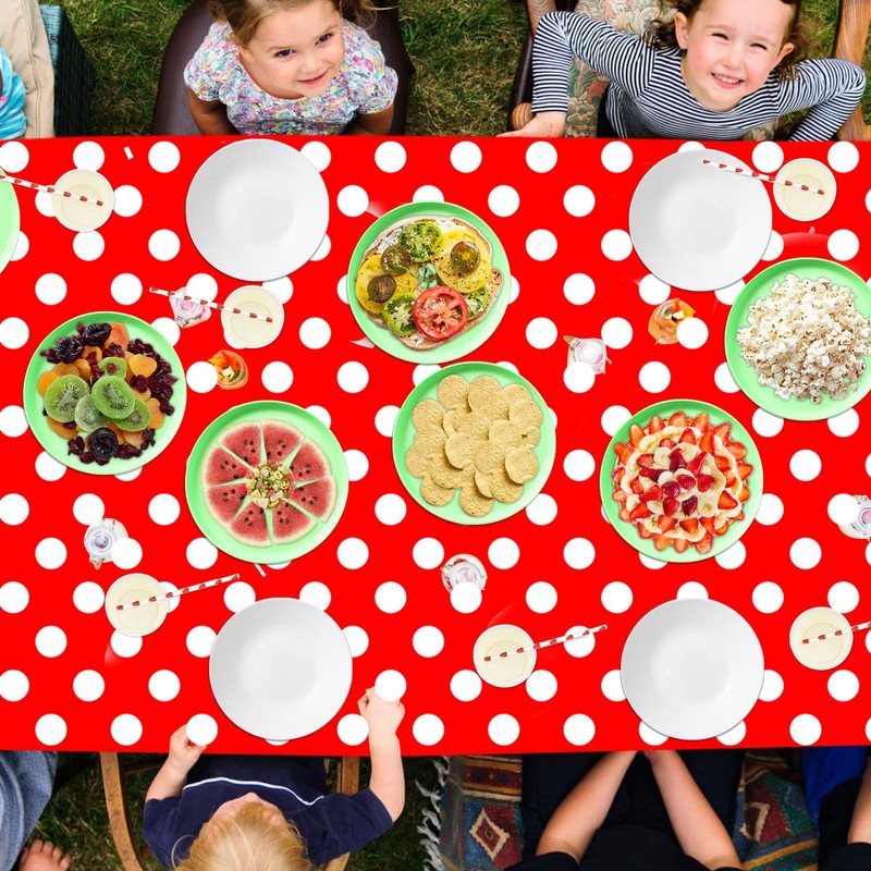 TJYJOY 4 Pack Red and White Polka Dots Rectangular Tablecloth