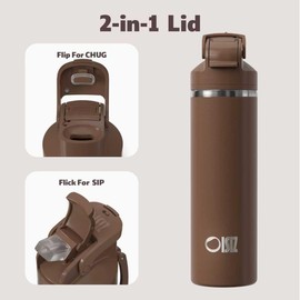 OISIZ Insulated Water Bottle 24 oz with 2-in-1 Straw and Spout Lid, Leakproof and BPA Free, Keep Cold 24H, Vacuum Stainless Steel Water Bottle for School, Travel and Sports, All Dishwasher Safe