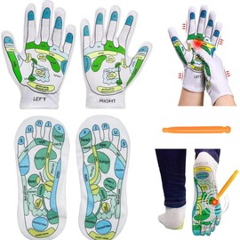 4PCS Reflexology Massage Socks and Gloves Tool Set, Hand Spa Reflexology Tools Massage and Foot Massage with Massage Rod Tired Relieve