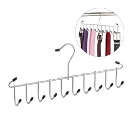 Relaxdays 1 x Metal Belt Holder Tie Holder Space Saving 12 Hooks Ties & Belts Wardrobe Silver