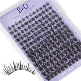 B&Q Pestañas Postizas B28 Extensiones de Pestañas DIY 144 Piezas B&q Lashes Suaves y Naturales 8-16MIX D Curl Naturales con Cinta Adhesiva Fina Negra Adecuado para Principiantes(Lash B28)