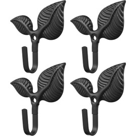 MHFOOU 4PC Iron Leaf Single Wall Hooks,Rustic Decor Clothes Hangers Bathroom Door Hooks for Home Room Clothing Hooking Bulk Washcloths