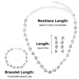 Bridal Jewelry Set For Wedding Silver Necklace And Earring Set Crystal Rhinestone Prom Wedding Jewelry Sets For Brides Women Bridesmaid Prom Engagement Costume Accessories