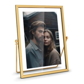 5x7 Floating Picture Frame, Gold Photo Frame, Metal Pressed Flowers Desk Picture Frame with Glass for Multiple Photo Sizes (4x6, 5x7, 6x8) Great for Photos, Gift, Pictures, Wedding, Portraits