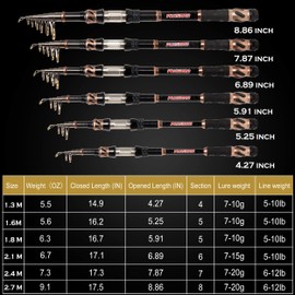 PLUSINNO Fishing Rod - 24 Ton Carbon Fiber - Stainless Steel Hooded Reel Seats - Aluminum Oxide Guide Inserts，Telescopic Retractable Spinning Pole for Saltwater Freshwater Fishing