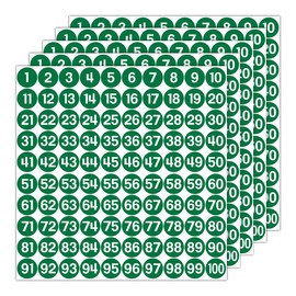 GamesMonkey® - Labels Number Stickers Circles - Green - from 1 to 100 - (100-500 - 2500 Pieces) (10-25 mm) Waterproof Vinyl - Continuous Inventories (10 mm - 1.0 cm, 500 Pieces - 5 Sheets)