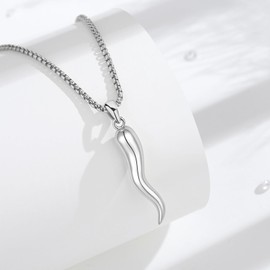 AEONSLOVE Italian Horn Necklace for Women Men, 925 Sterling Silver iItalian Horn Pendant Cornicello Necklace Cornicello Pendants Protection Amulet Talisman Jewelry Gifts for Women